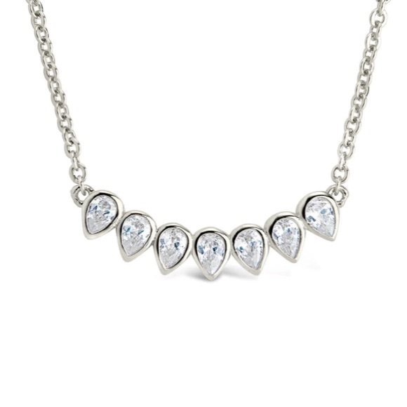 Sterling Forever Teardrop CZ Arch Pendant Necklace- Silver - Picture 2 of 8